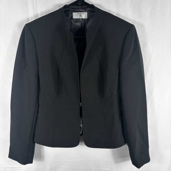 Stresa Jackets & Blazers - Stresa Petite Women's Black Collarless Fitted Peplum Blazer Jacket Size 6P